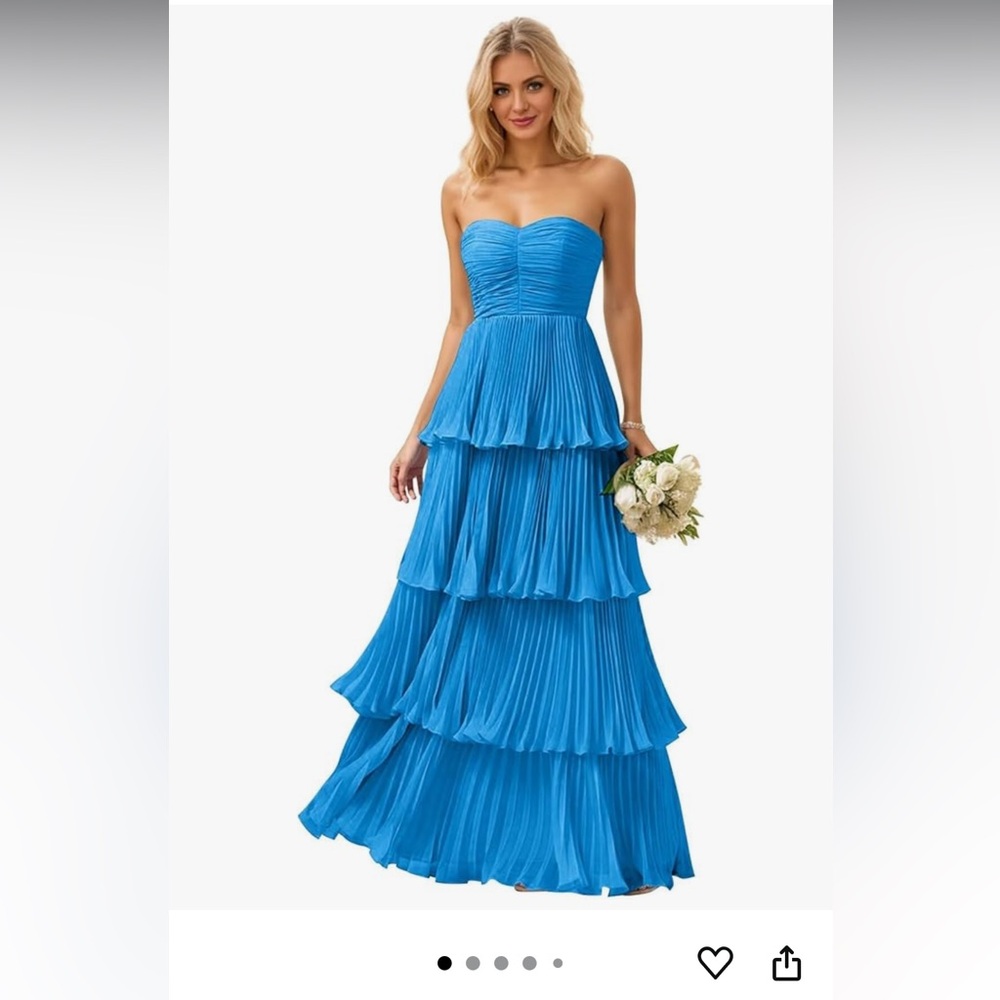 Elegant Blue Strapless Tiered Dress